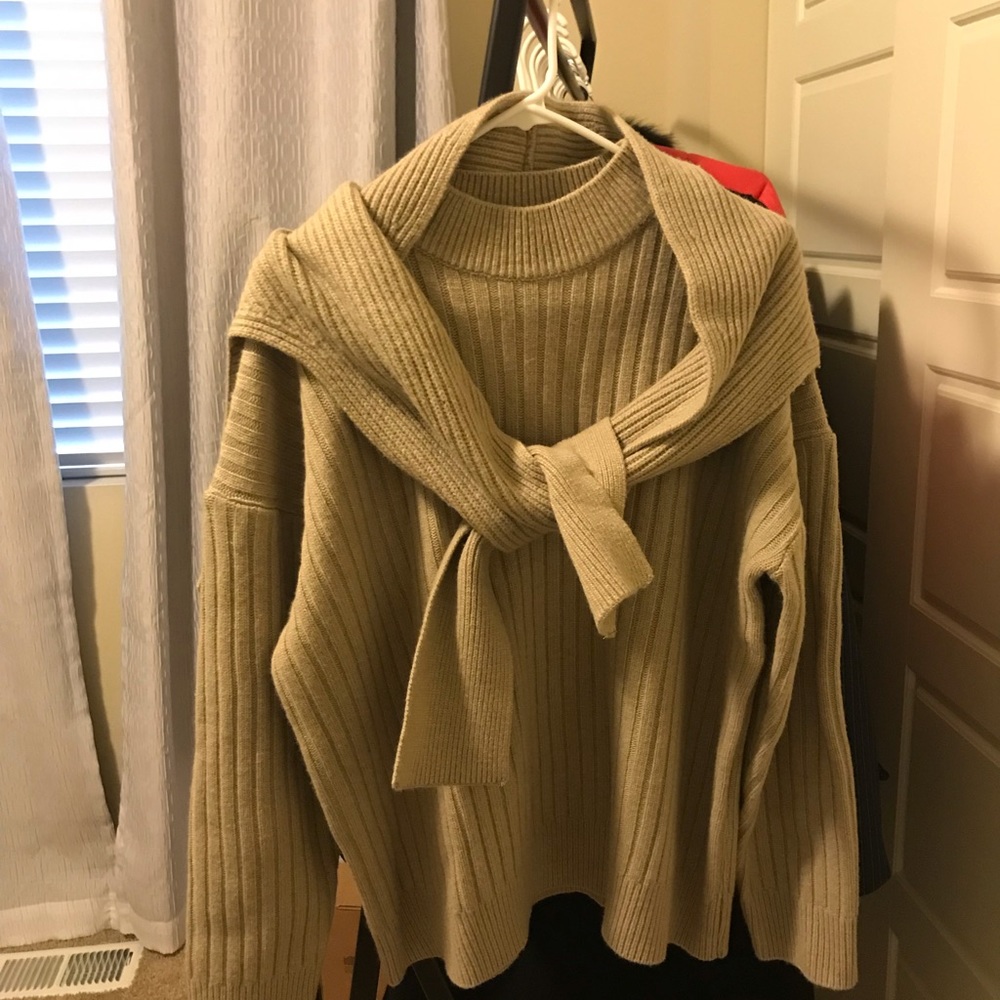 Pixie market knit sweater with shawl tan size s